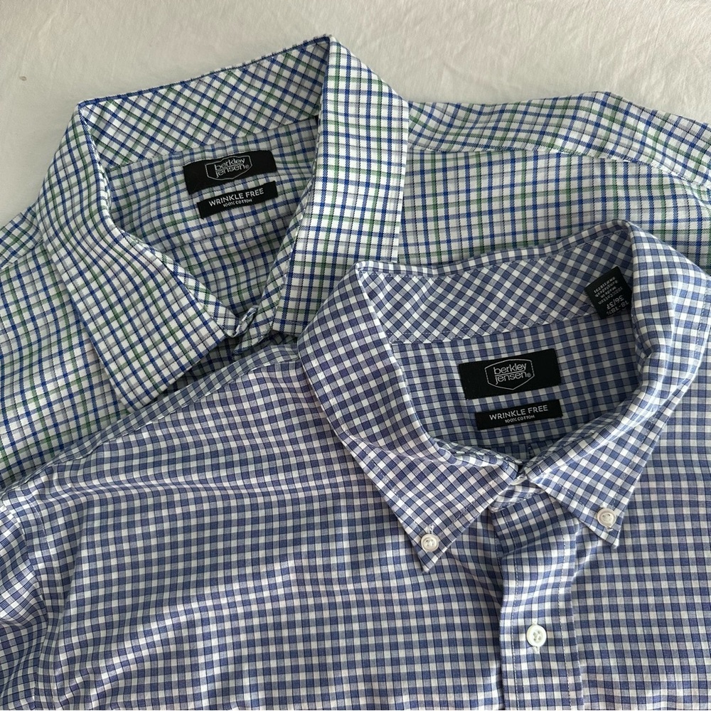 Berkeley Jensen Cotton Wrinkle-Free Checked Button-Down Shirts - 2 Pack
